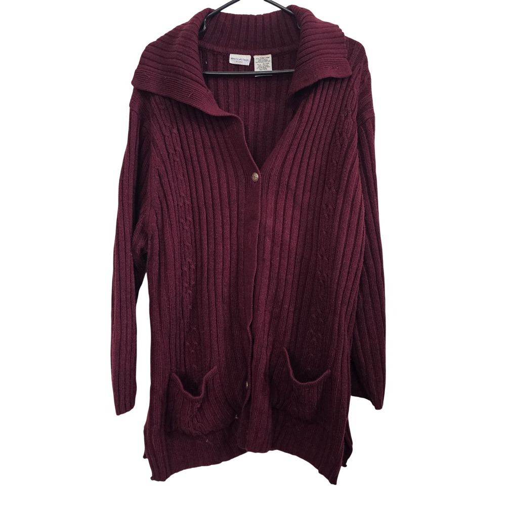 White Stag Plus Womens 22W 24W Burgundy Ribbed Knit Cardigan Sweater W3455517